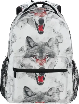 Angry Wolfs School backpack for Boys Girls, Elementary School Bookbag Travel Bag Laptop Daypack with Name Tag