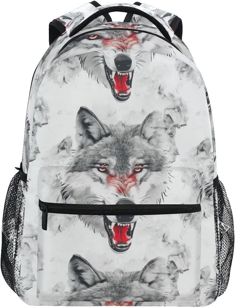 Angry Wolfs School backpack for Boys Girls, Elementary School Bookbag Travel Bag Laptop Daypack with Name Tag
