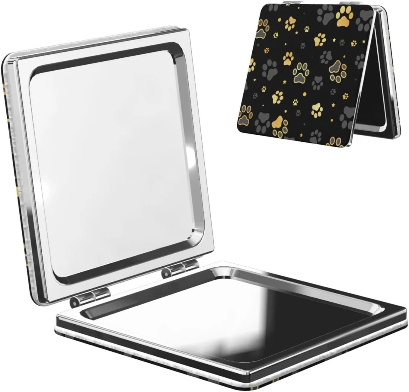 Animal Dog Paw Print Women Handheld Makeup Mirror Portable Compact Mirror Folding Mini Cosmetic Mirror