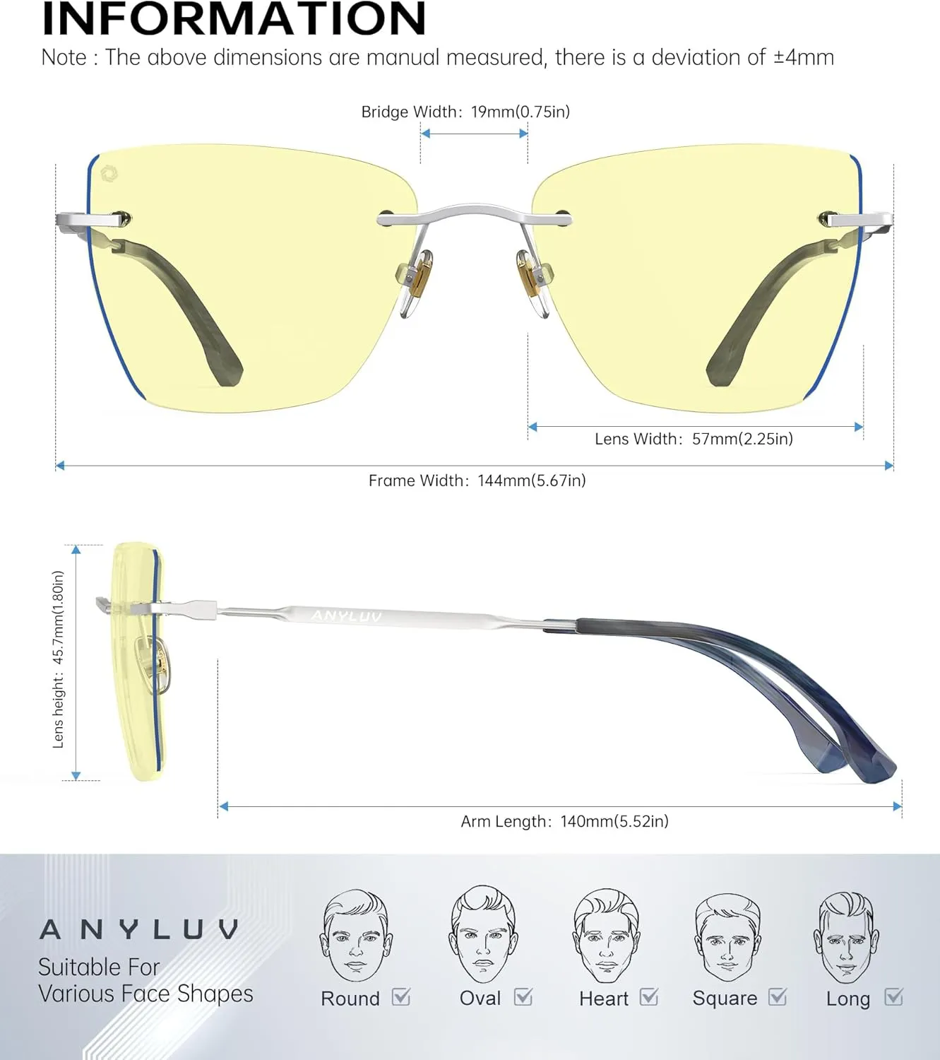 ANYLUV Rimless Blue Light Glasses for Woman, Anti Eyestrain Computer Reading Glasses, Stylish Blue Light Blocking Glasses