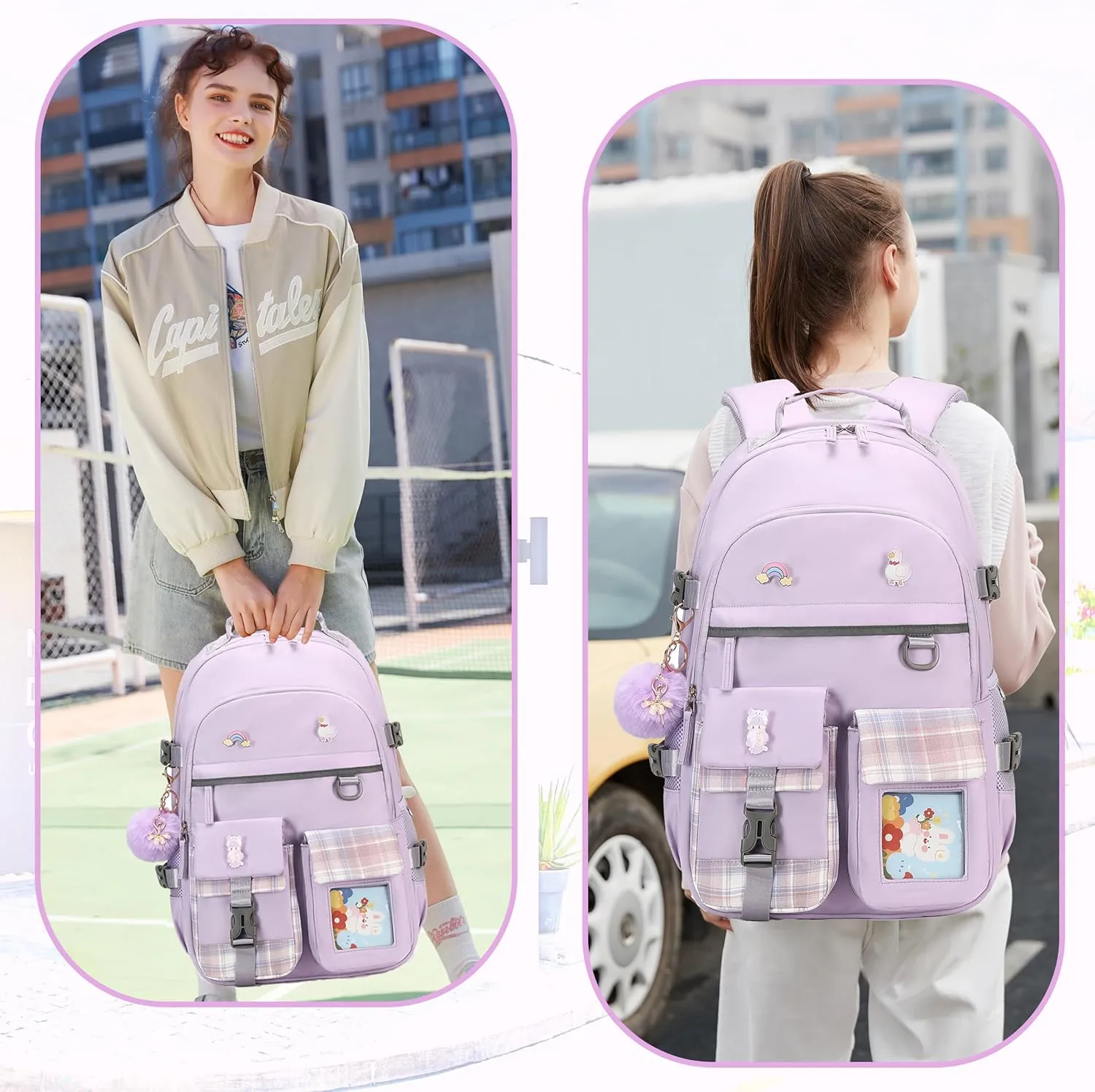 AO ALI VICTORY Backpack for Girls Women Kids Elementary Middle High School Bag Cute College Bookbags Large Laptop Backpacks 15.6 Inch for Teens Students Antitheft Travel Daypack Purple