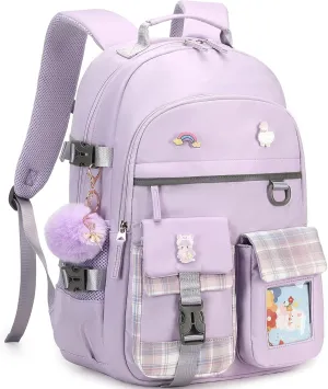 AO ALI VICTORY Backpack for Girls Women Kids Elementary Middle High School Bag Cute College Bookbags Large Laptop Backpacks 15.6 Inch for Teens Students Antitheft Travel Daypack Purple
