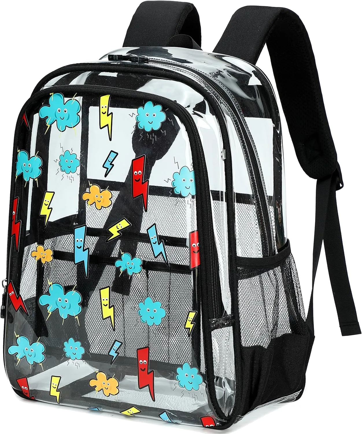 AO ALI VICTORY Clear Backpack for School,PVC Transparent Kids Bookbag for Girls Boys Cute Toddler Back Pack Kindergarten Elementary Schoolbag Stadium Approved See Through Backpacks,Black Lightning