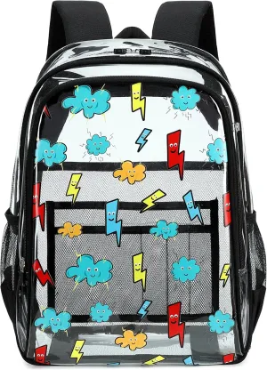 AO ALI VICTORY Clear Backpack for School,PVC Transparent Kids Bookbag for Girls Boys Cute Toddler Back Pack Kindergarten Elementary Schoolbag Stadium Approved See Through Backpacks,Black Lightning