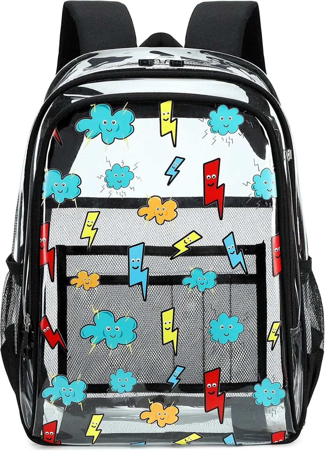 AO ALI VICTORY Clear Backpack for School,PVC Transparent Kids Bookbag for Girls Boys Cute Toddler Back Pack Kindergarten Elementary Schoolbag Stadium Approved See Through Backpacks,Black Lightning