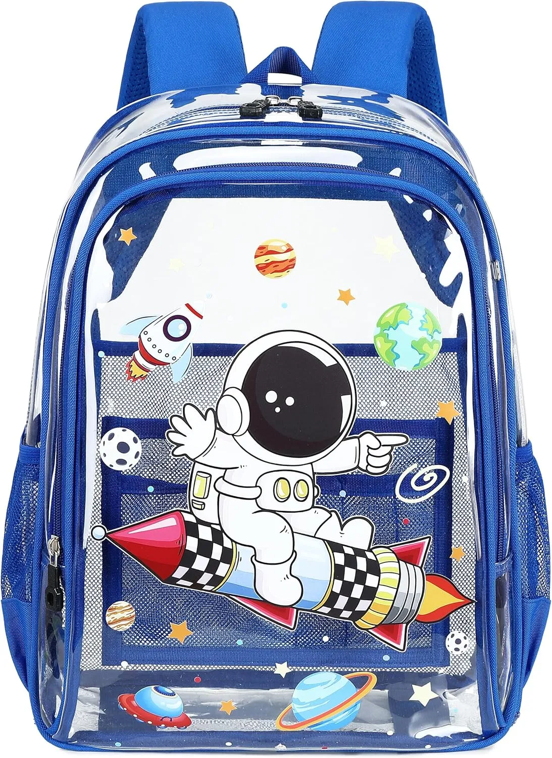 AO ALI VICTORY Clear Backpack for School,PVC Transparent Kids Bookbag for Girls Boys Cute Toddler Back Pack Kindergarten Elementary Schoolbag Stadium Approved See Through Backpacks,Blue Astronaut