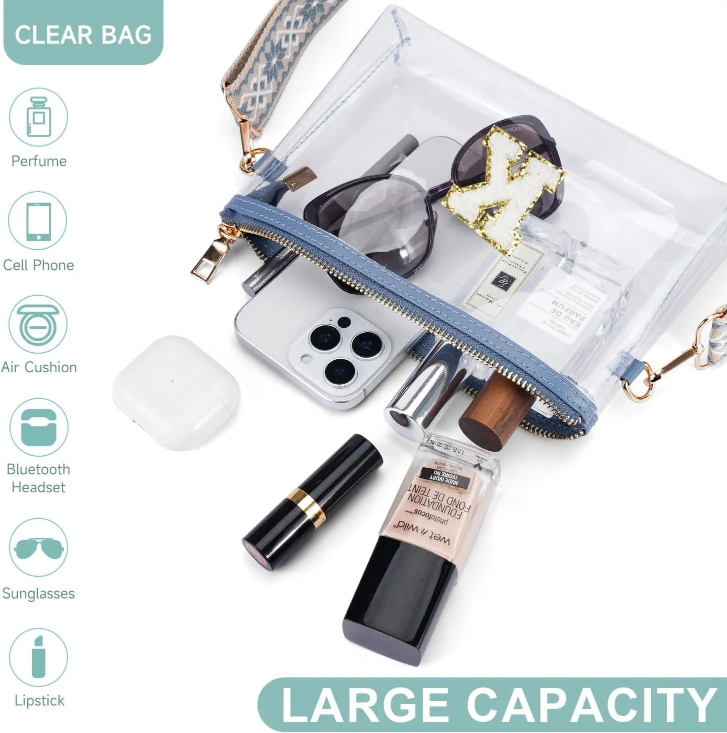 APHISON Clear Bag for Stadium Events,Letter Small Clear Purses for Women Stadium Approved Crossbody Bag for Concerts Sports