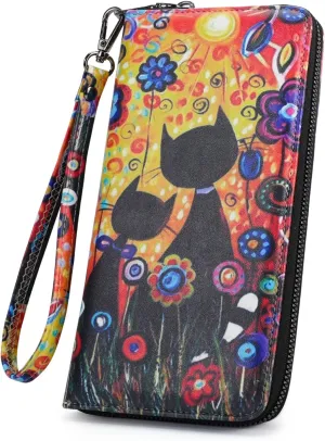 APHISON Wallet Women Large Capacity Clutch Purse For Ladies Card Holder RFID Wristlet Phone Zipper Coin Travel Pocket