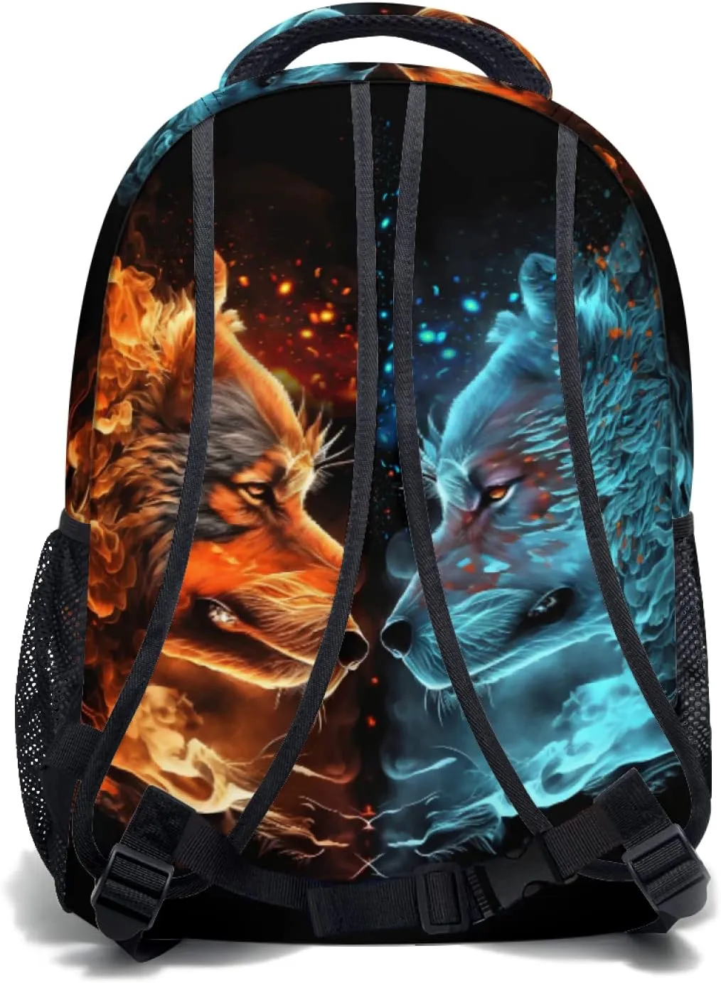 aportt Blue Red Fire Water Wolf Backpack for Boys Girls Durable Casual Basic Kids Bookbag Lightweight School Bag for Teens Students Travel Hiking Camping Daypack
