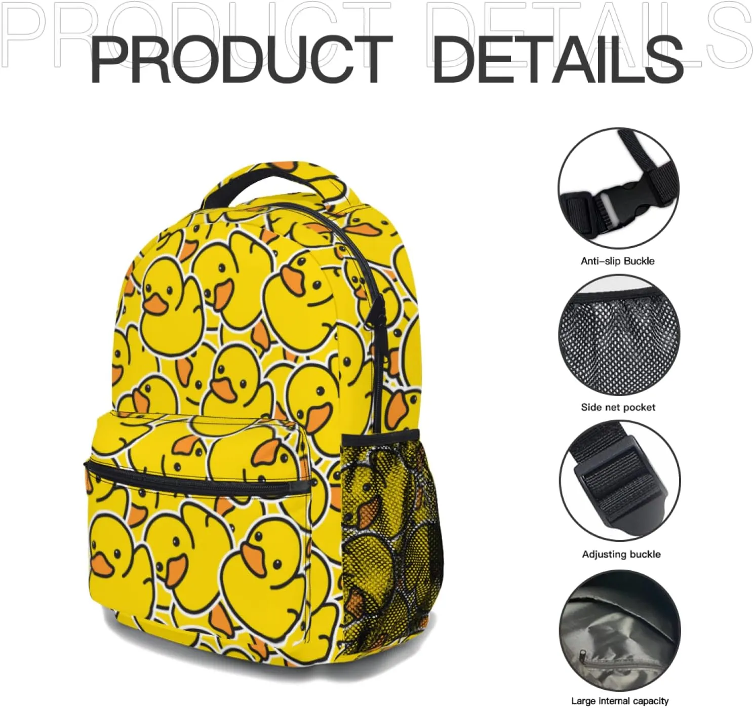 aportt Yellow Duck Kids Backpack for School Casual Daypack Backpacks Cute Ducky Lightweight Book Bag Ducks Pattern Shoulder Bag for Boys Girls Students Travel Camping Outdoor