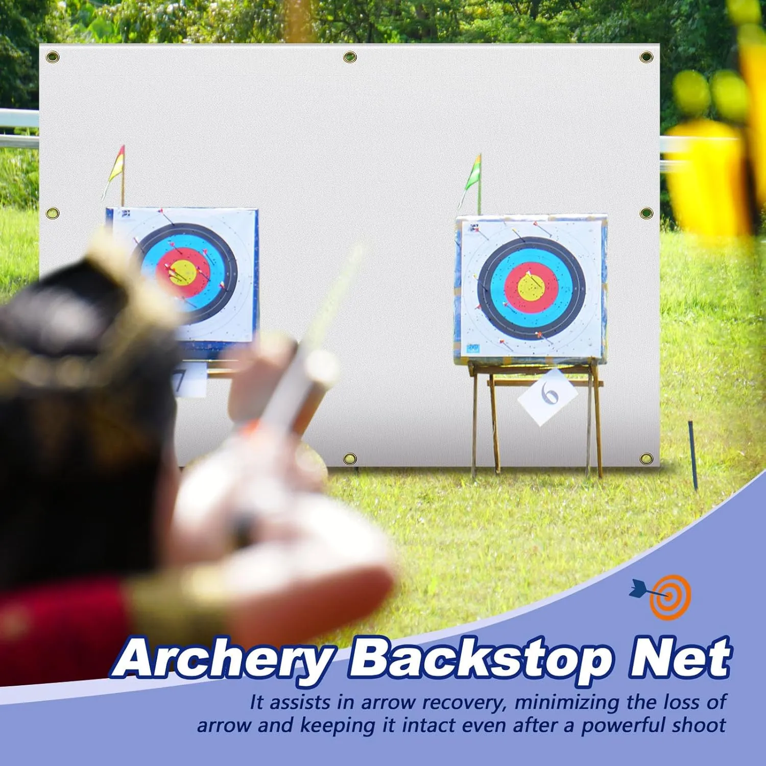 Archery Backstop Netting Heavy Duty with Rope and Hooks Slingshot Archery Net for Backyard Shooting Accessories