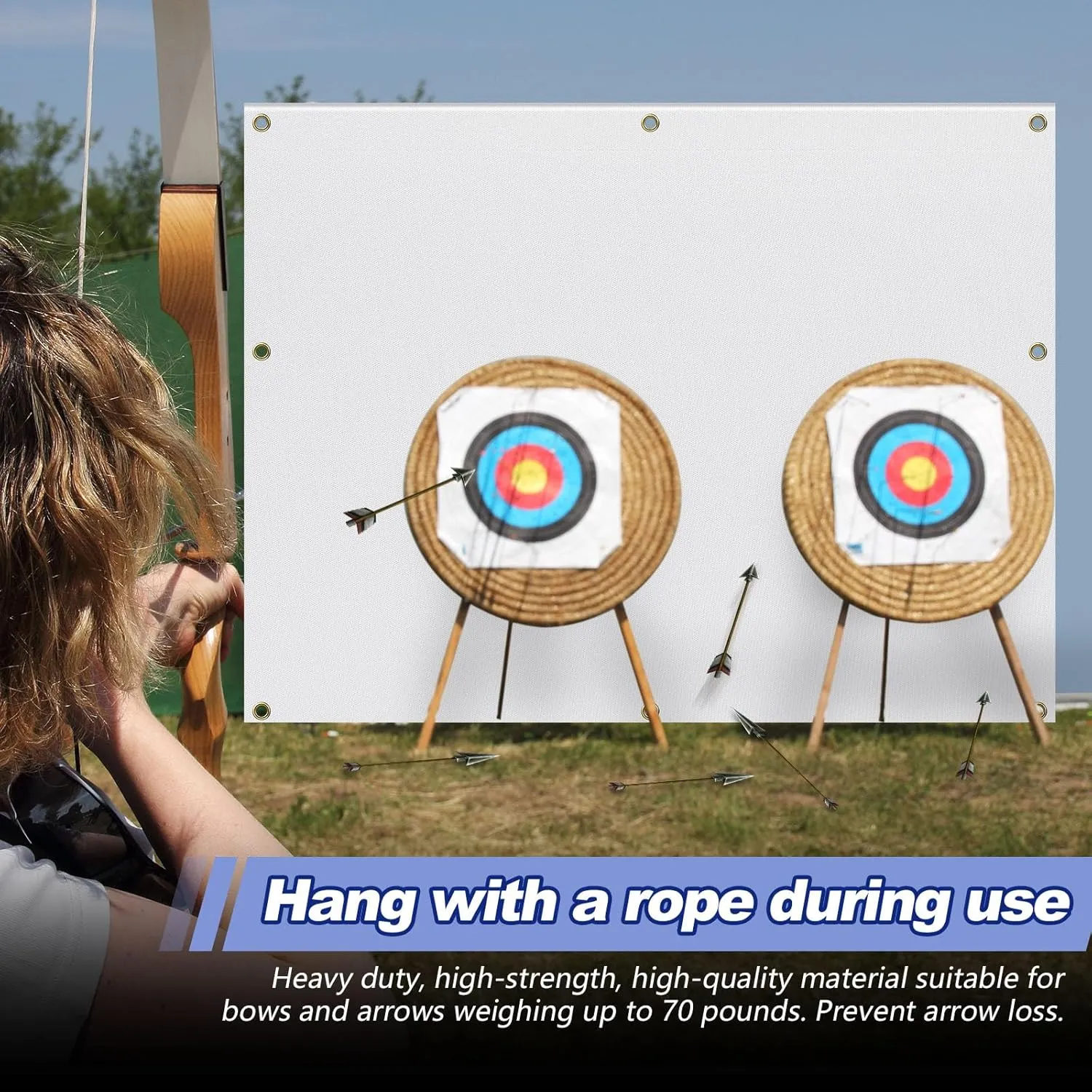 Archery Backstop Netting Heavy Duty with Rope and Hooks Slingshot Archery Net for Backyard Shooting Accessories