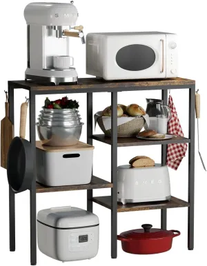 Artibear 4-Tier Kitchen Microwave Oven Stand, Adjustable Coffee Bar Station for Small Appliance, Baker's Rack with 4 Hooks & 5 Storage Shelves, Utility Rack for Kitchen, Living Room, Office, Black