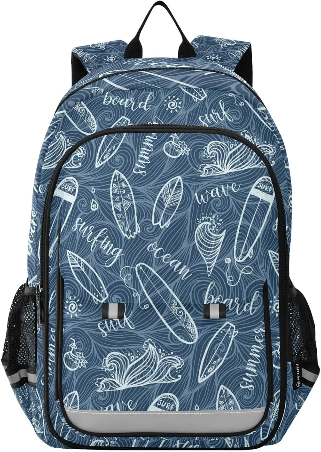 Aslsiy Kids Backpack Dark Blue Surfing Boards School Backpack for Boys Girls Signs Book Bags Daycare 17 Inch Laptop Bag