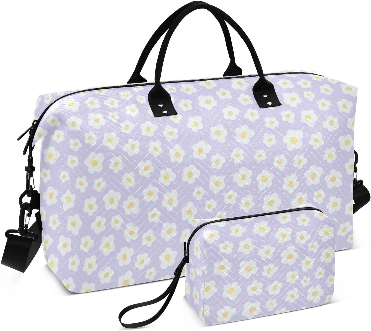 Aslsiy Travel Duffel Bags for Women Cute Naive Art Flowers Sports Duffel Bag Weekender Bags Gym Bag with Toiletry Bag Carry on Overnight Bag