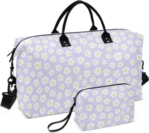 Aslsiy Travel Duffel Bags for Women Cute Naive Art Flowers Sports Duffel Bag Weekender Bags Gym Bag with Toiletry Bag Carry on Overnight Bag