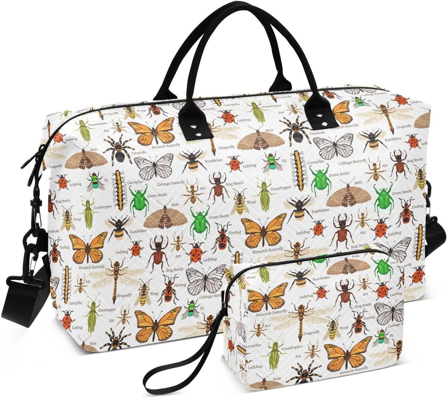 Aslsiy Travel Duffel Bags for Women Insects Dragonfly Moth Sport Duffel Bag Butterflies Weekender Bags Gym Bag with Toiletry Bag Carry on Overnight Bag