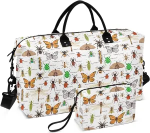 Aslsiy Travel Duffel Bags for Women Insects Dragonfly Moth Sport Duffel Bag Butterflies Weekender Bags Gym Bag with Toiletry Bag Carry on Overnight Bag