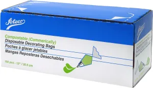 Ateco Compostable and Disposable Piping and Cake Decorating Bags, 12" - Pack of 100, White Biodegradable