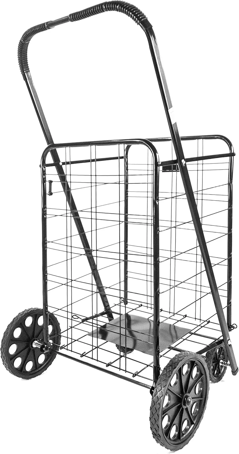 ATH Large Deluxe Rolling Utility / Shopping Cart - Stowable Folding Heavy Duty Cart with Rubber Wheels For Haul Laundry, Groceries, Toys, Sports Equipment, (Black, XL)