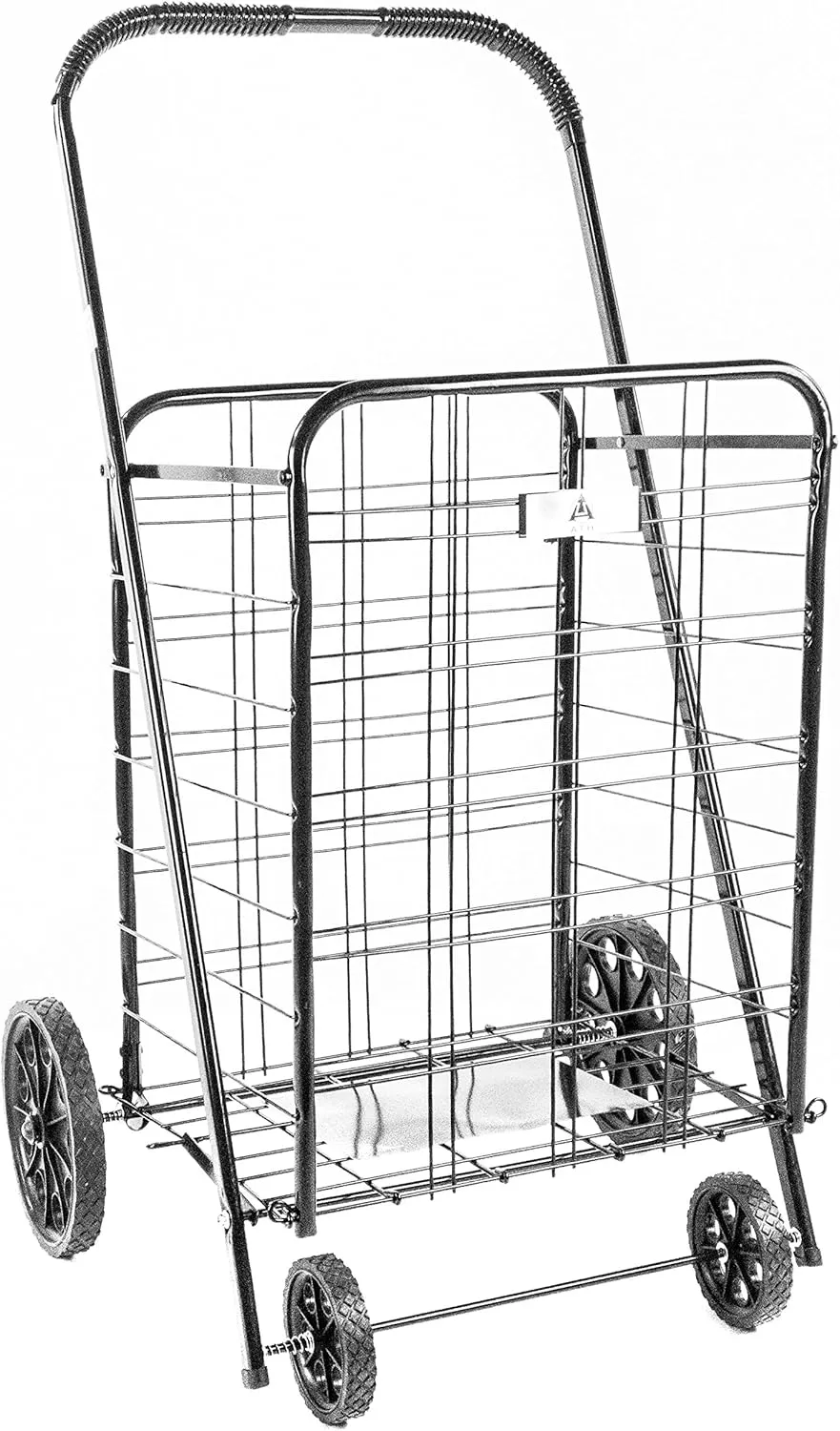 ATH Large Deluxe Rolling Utility / Shopping Cart - Stowable Folding Heavy Duty Cart with Rubber Wheels For Haul Laundry, Groceries, Toys, Sports Equipment, (Black, XL)