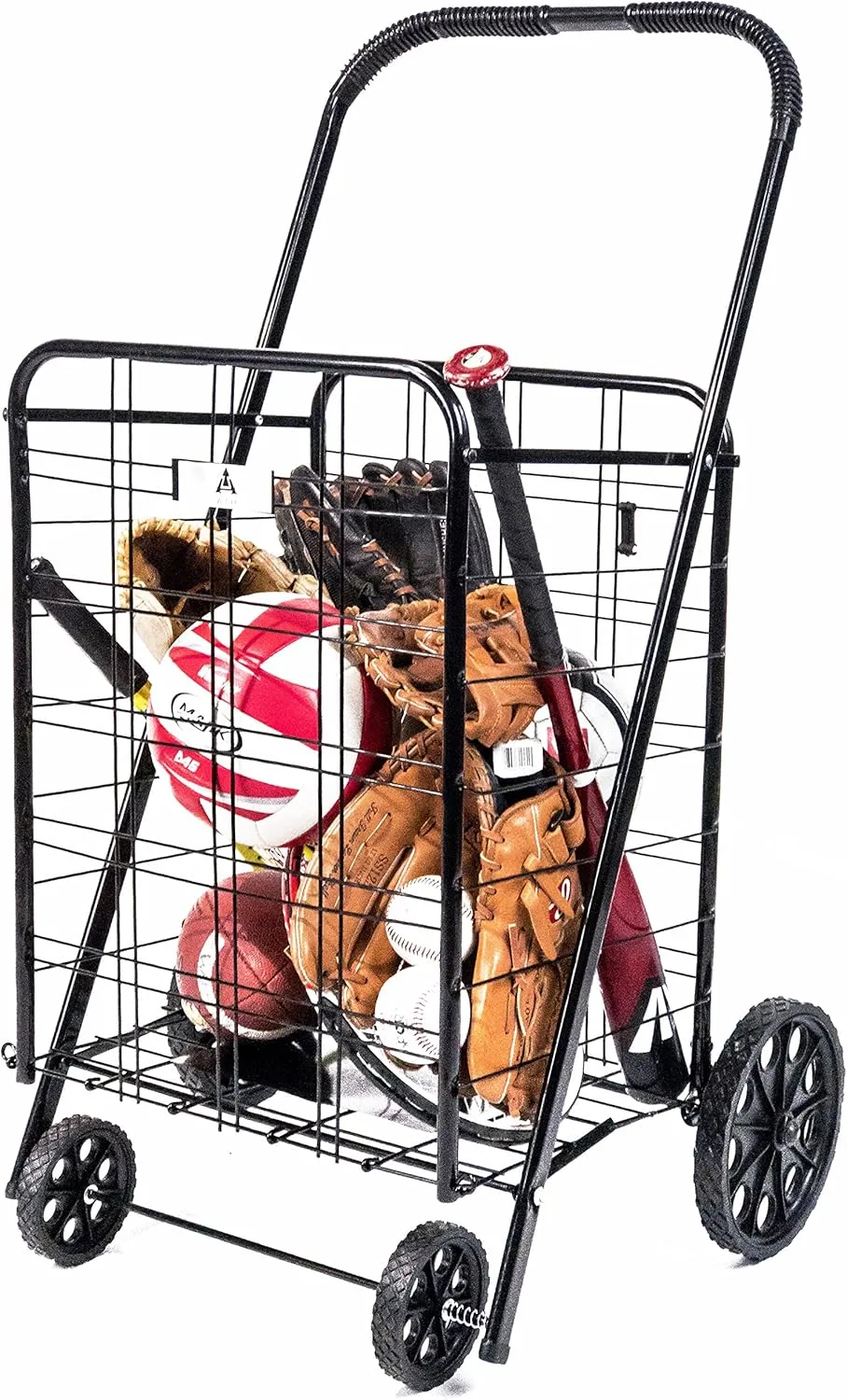 ATH Large Deluxe Rolling Utility / Shopping Cart - Stowable Folding Heavy Duty Cart with Rubber Wheels For Haul Laundry, Groceries, Toys, Sports Equipment, (Black, XL)