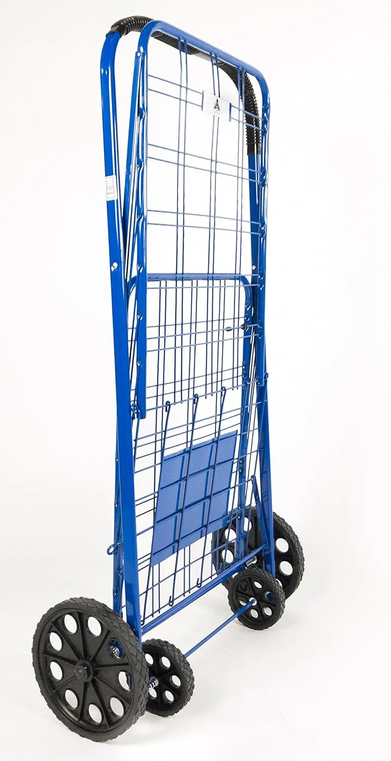 ATH Large Deluxe Rolling Utility / Shopping Cart - Stowable Folding Heavy Duty Cart with Rubber Wheels For Haul Laundry, Groceries, Toys, Sports Equipment, (Blue, XL)