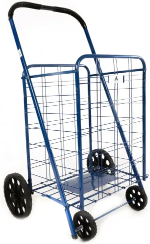 ATH Large Deluxe Rolling Utility / Shopping Cart - Stowable Folding Heavy Duty Cart with Rubber Wheels For Haul Laundry, Groceries, Toys, Sports Equipment, (Blue, XL)