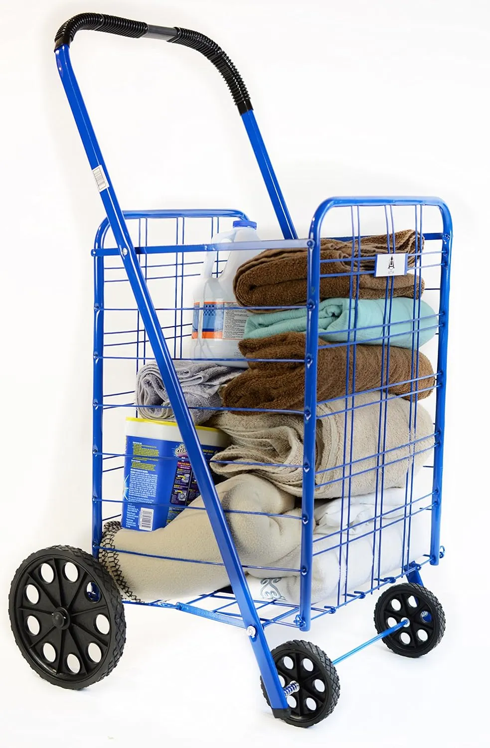 ATH Large Deluxe Rolling Utility / Shopping Cart - Stowable Folding Heavy Duty Cart with Rubber Wheels For Haul Laundry, Groceries, Toys, Sports Equipment, (Blue, XL)