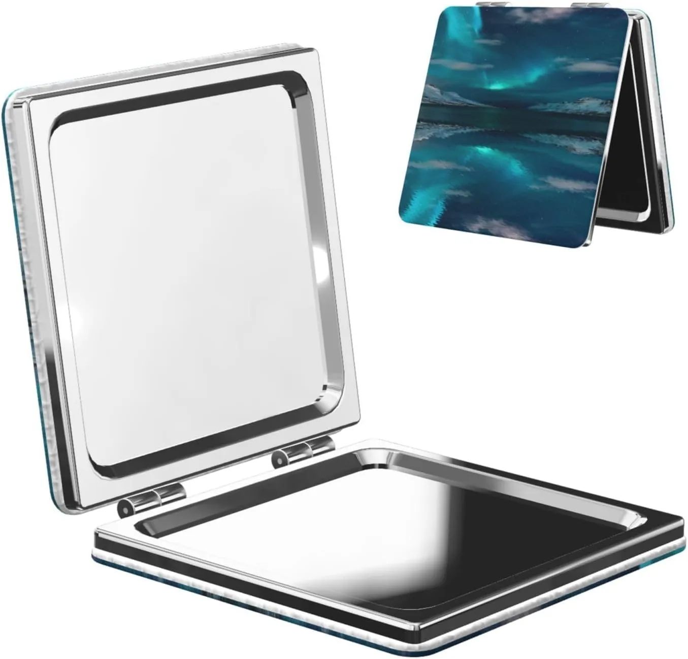 Aurora Borealis Northern Women Small Pocket Makeup Mirror Compact Portable Folding Handheld Makeup Mirror