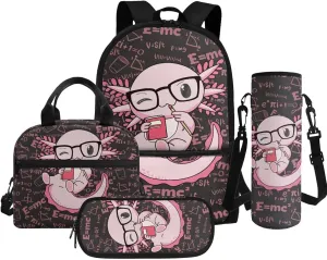 Axolotl Backpack and Lunch Box Set Formula Background Kindergarten Backpack for Girls Cloud Bookbag with Lunch Box Funny Back to School Supplies Daypack Bag