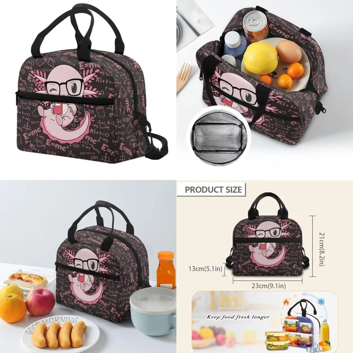 Axolotl Backpack and Lunch Box Set Formula Background Kindergarten Backpack for Girls Cloud Bookbag with Lunch Box Funny Back to School Supplies Daypack Bag