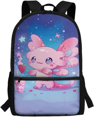 Axolotl Backpack for Girls 10-12/8-10 Middle School Bag Salamander Book Bag 1st Grade Bookbags for Kids 3Rd Grade/4Th Grade Elementary Schoolbag Student Back Pack