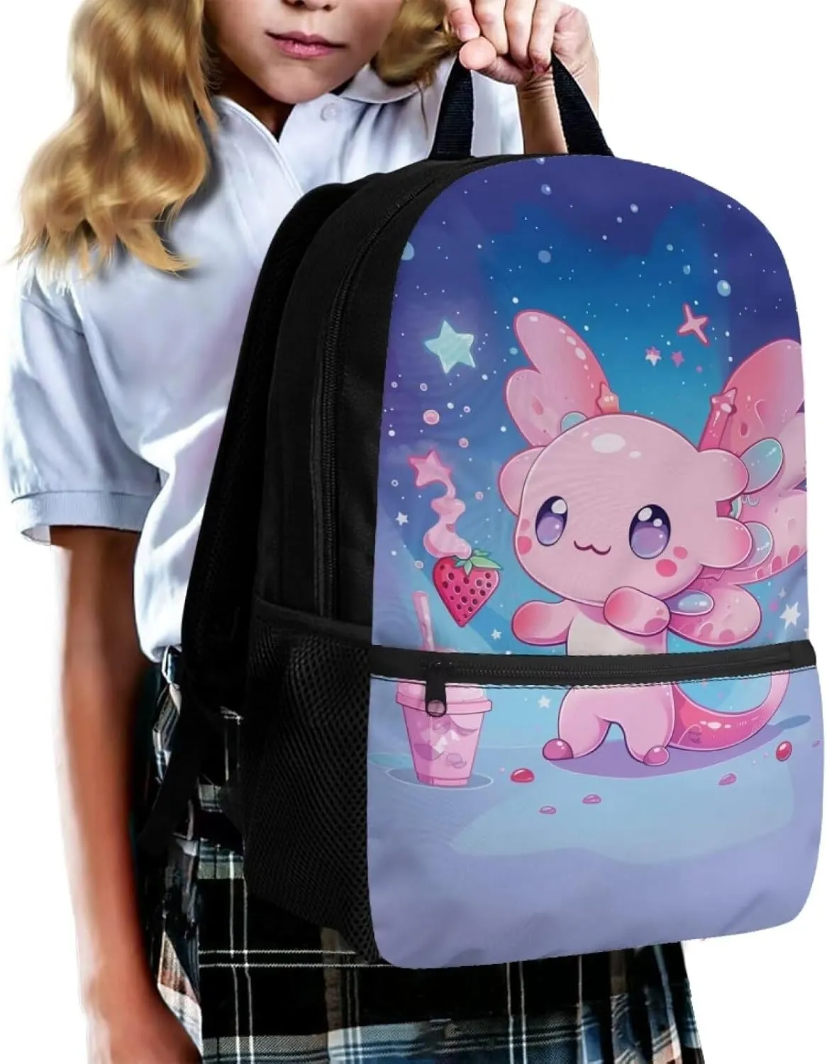 Axolotl Backpack for Girls 10-12/8-10 Middle School Bag Salamander Book Bag 1st Grade Bookbags for Kids 3Rd Grade/4Th Grade Elementary Schoolbag Student Back Pack