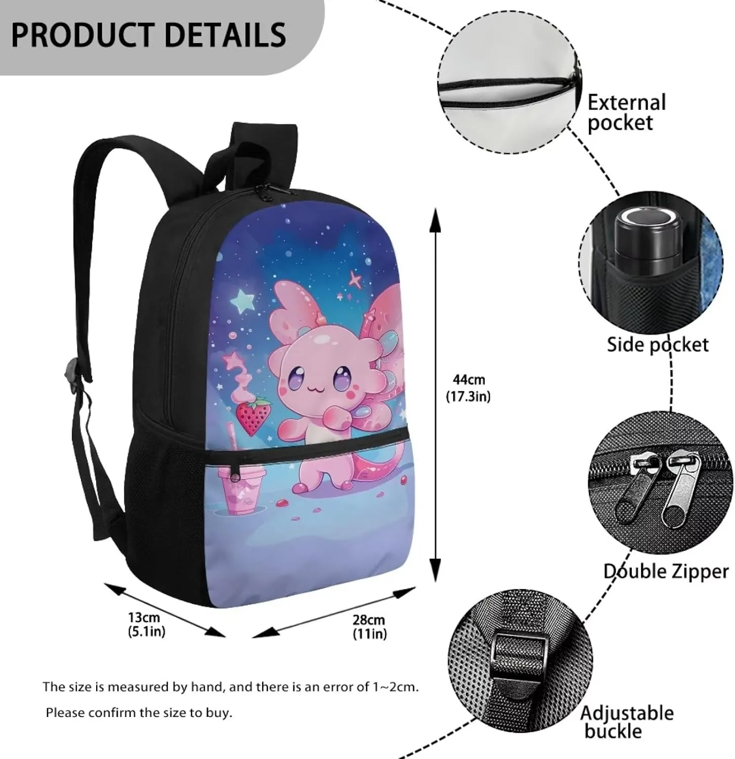 Axolotl Backpack for Girls 10-12/8-10 Middle School Bag Salamander Book Bag 1st Grade Bookbags for Kids 3Rd Grade/4Th Grade Elementary Schoolbag Student Back Pack