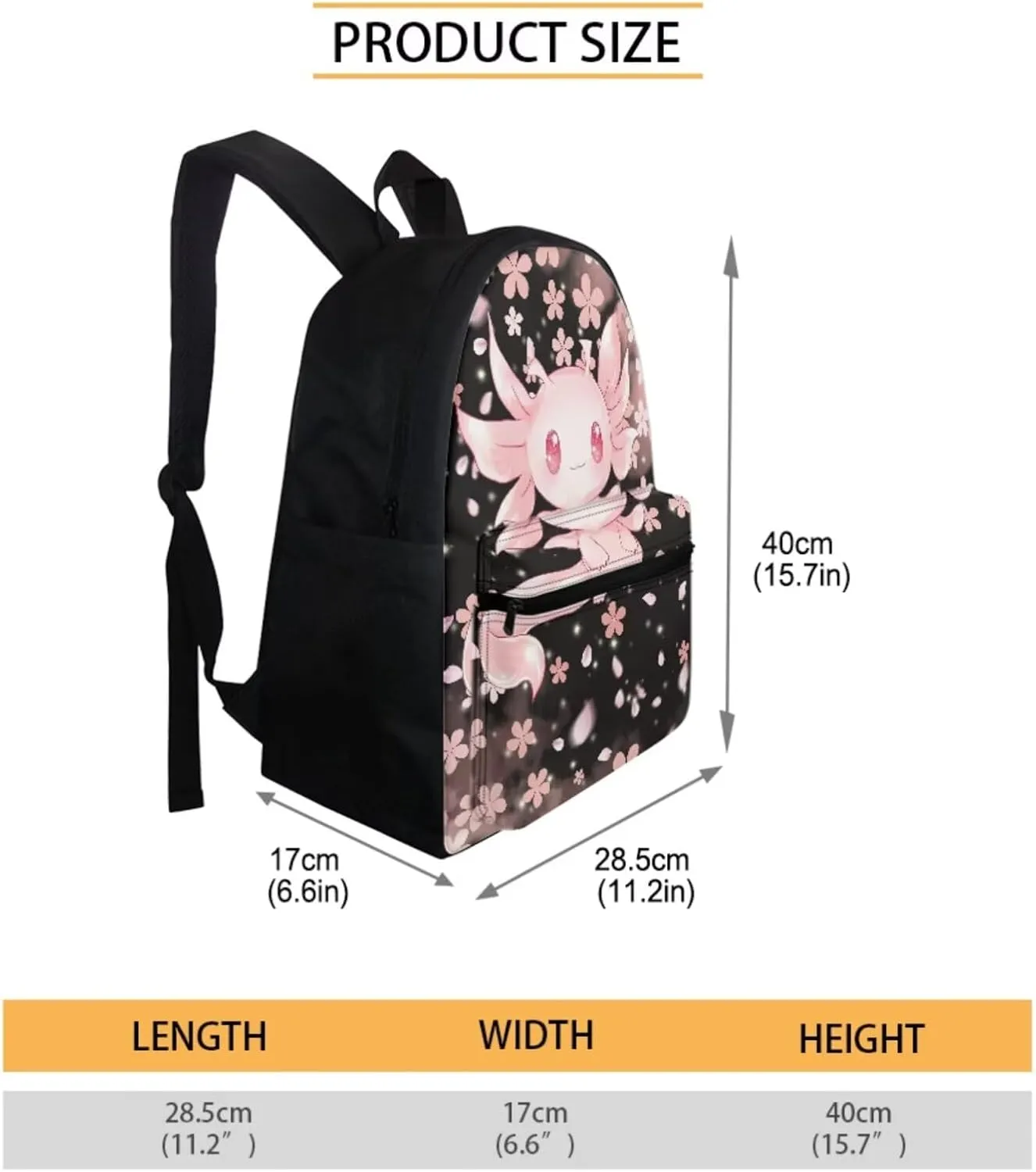 Axolotl Backpack for Girls Pink Cherry Blossom School Backpack Kids School Bag with Lunch Box Pencil Case Set 3 In 1 Preschool School Bookbag 16 Inch Backpacks for 3rd/4th/5th/6th Grade