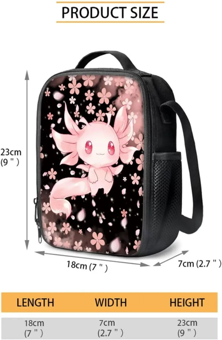 Axolotl Backpack for Girls Pink Cherry Blossom School Backpack Kids School Bag with Lunch Box Pencil Case Set 3 In 1 Preschool School Bookbag 16 Inch Backpacks for 3rd/4th/5th/6th Grade