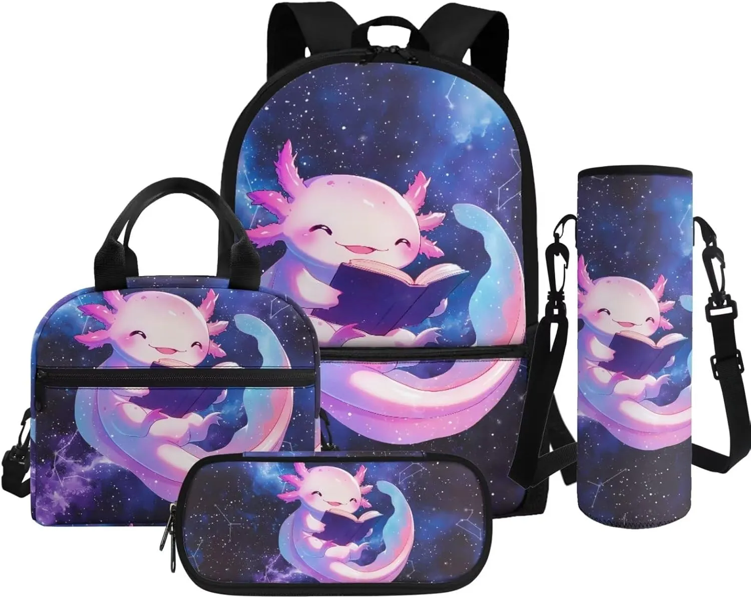 Axolotl Backpack for Kindergarten Girls Lightweight Kids School Backpack Heavy Duty Girls Bookbag with Lunch Box Back to School Supplies Daypack Bag