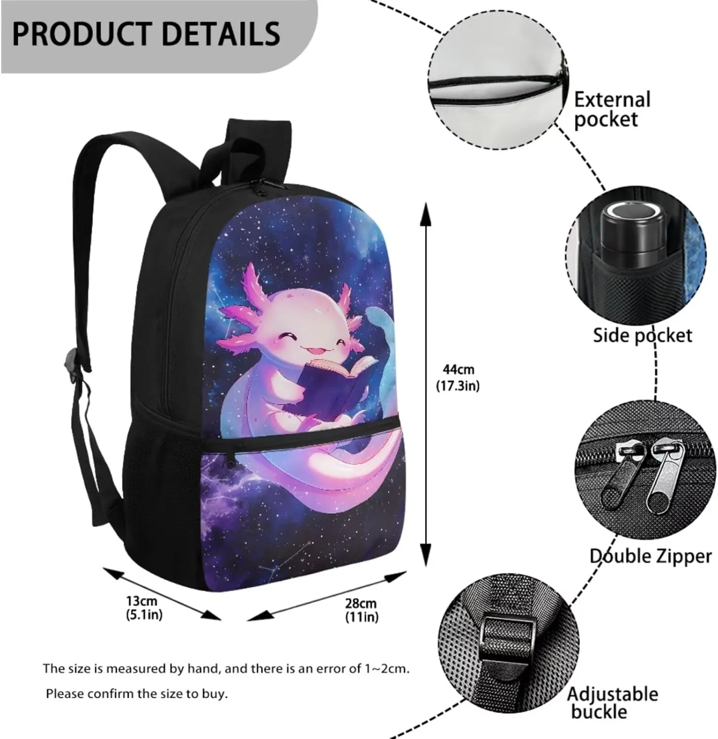 Axolotl Backpack for Kindergarten Girls Lightweight Kids School Backpack Heavy Duty Girls Bookbag with Lunch Box Back to School Supplies Daypack Bag