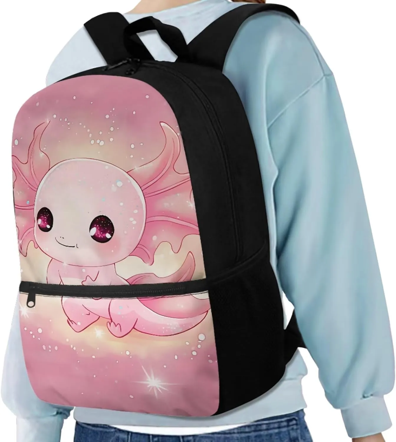 Axolotl Backpack School Bag for Kids Boys Girls 3PCS School Backpacks Bookbag with Insulated Lunch Bag with Pencil Case for Elementary School
