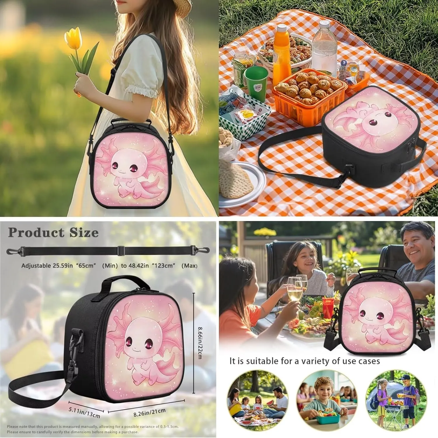 Axolotl Backpack School Bag for Kids Boys Girls 3PCS School Backpacks Bookbag with Insulated Lunch Bag with Pencil Case for Elementary School