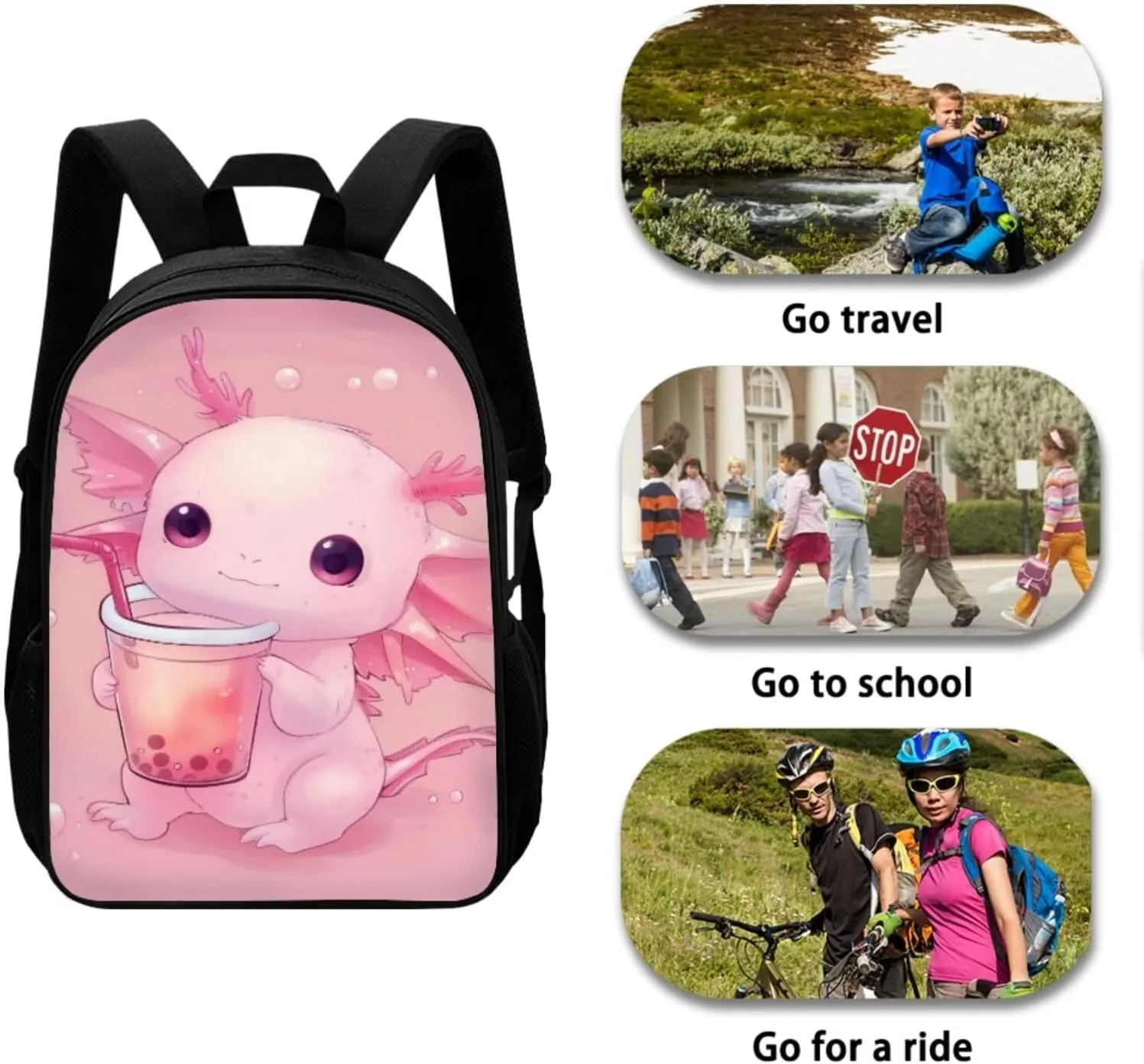 Axolotl Backpack Set for Girls Boys Kids with Insulated Lunch Box Cute Pencil Case Personalized Keychain Daypack Shoulder Bags Portable Contain 1 Main Compartment,2 Side Pockets