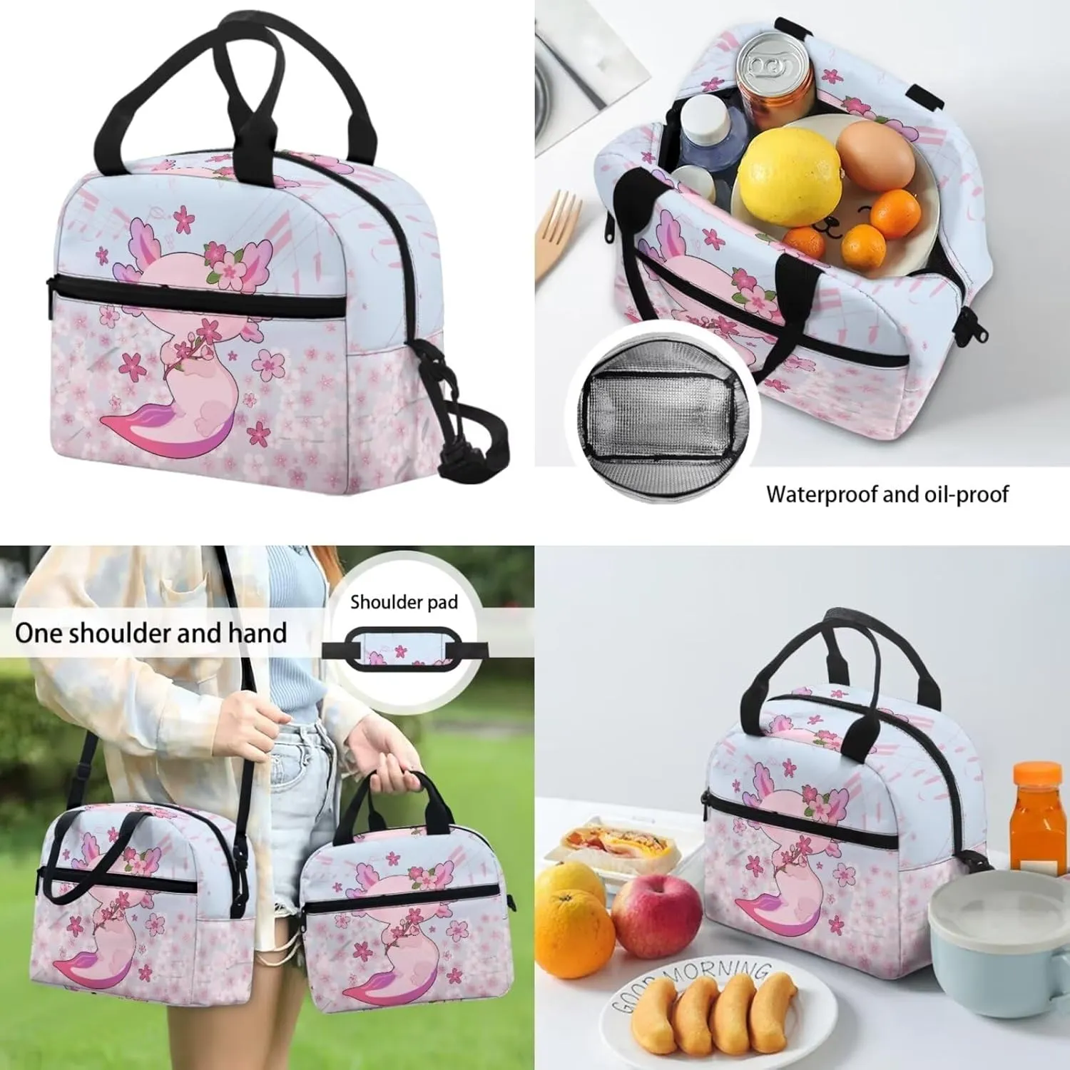 Axolotl Backpacks for School Girls 3 Piece School Bag Set with Lunch Bag & Pencil Case Cute School Book Bags for Toddlers Large Capacity Laptop Backpack Daypacks