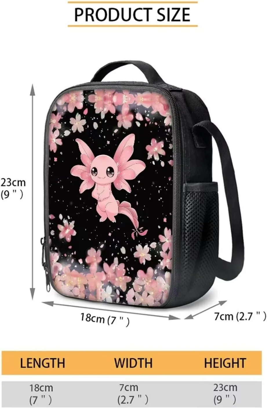 Axolotl Backpacks for Teen Girls with Lunch Box Cute Bookbags Aesthetic with Cherry Blossom Print Large Capacity Bookpack 3 in 1 Set for Teens Elementary Middle High School Students