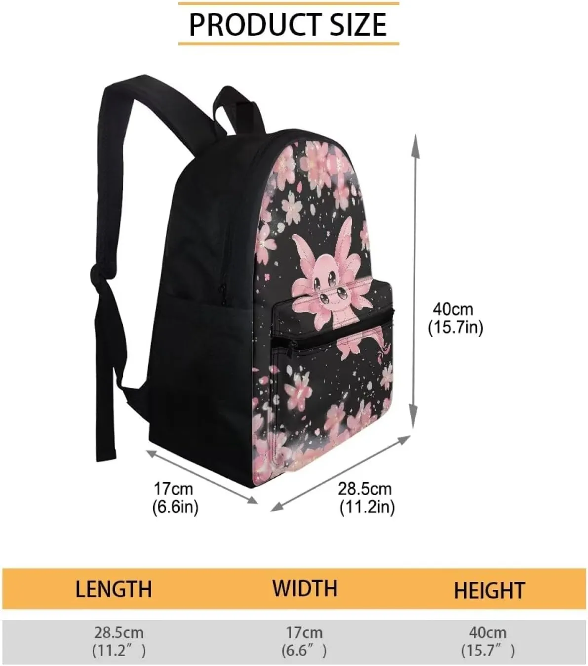 Axolotl Backpacks for Teen Girls with Lunch Box Cute Bookbags Aesthetic with Cherry Blossom Print Large Capacity Bookpack 3 in 1 Set for Teens Elementary Middle High School Students