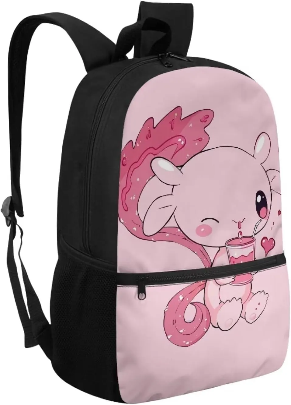 Axolotl Boookbag for Girls 6-8/8-10 Girls Backpack for School Pink Book Bag 2nd Grad/3rd Grade Elementary Book Bag with Side Pocket