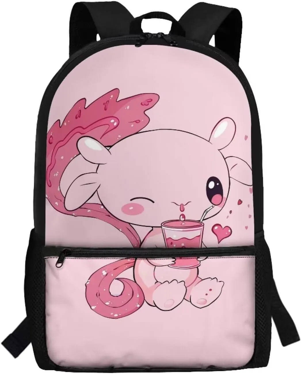 Axolotl Boookbag for Girls 6-8/8-10 Girls Backpack for School Pink Book Bag 2nd Grad/3rd Grade Elementary Book Bag with Side Pocket