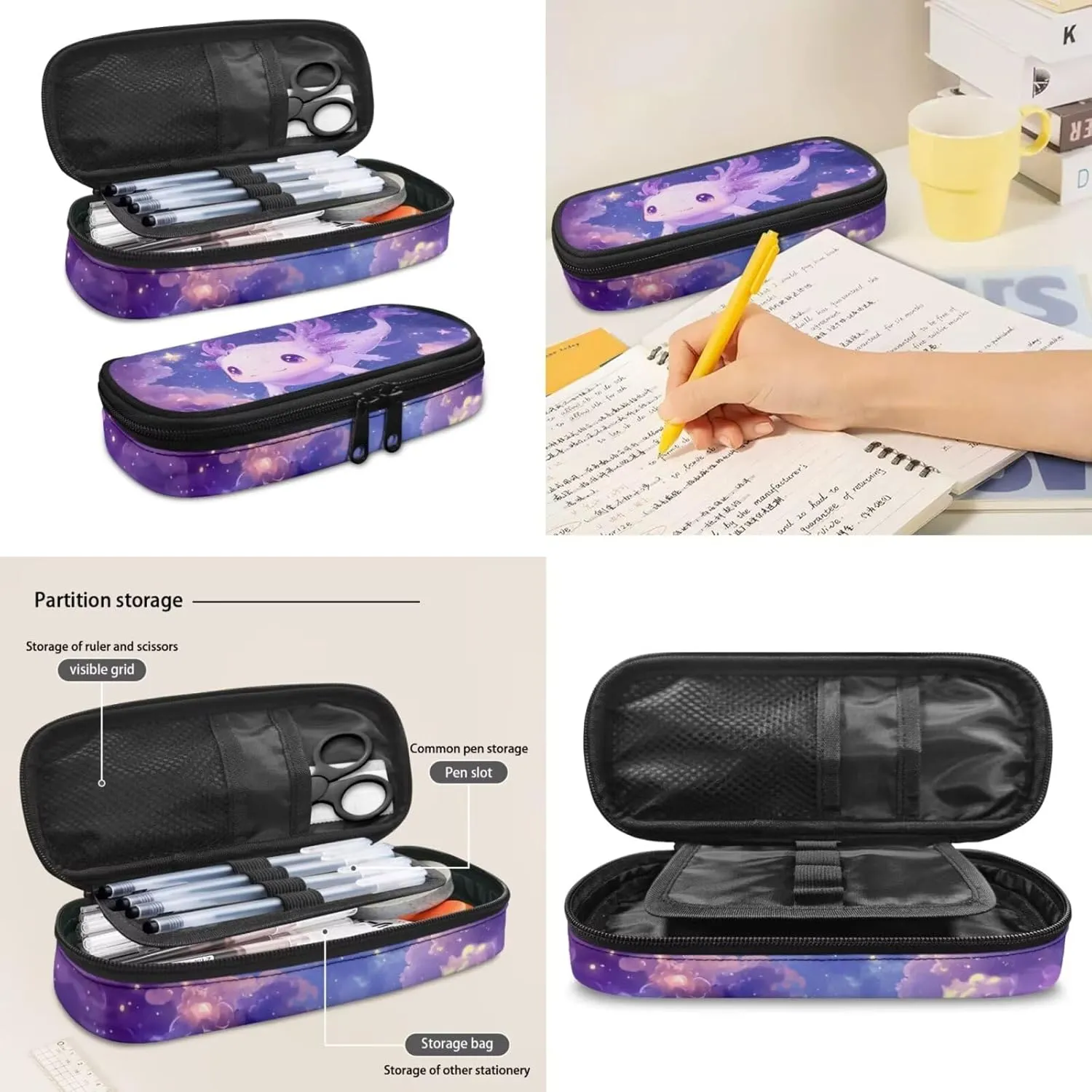 Axolotl Galaxy Backpack 17 Inch Girls Bookbag with Lunch Box 4th Grade School Bag Spacious 3 Piece Set for Elementary Kids Ages 9-10 School Travel