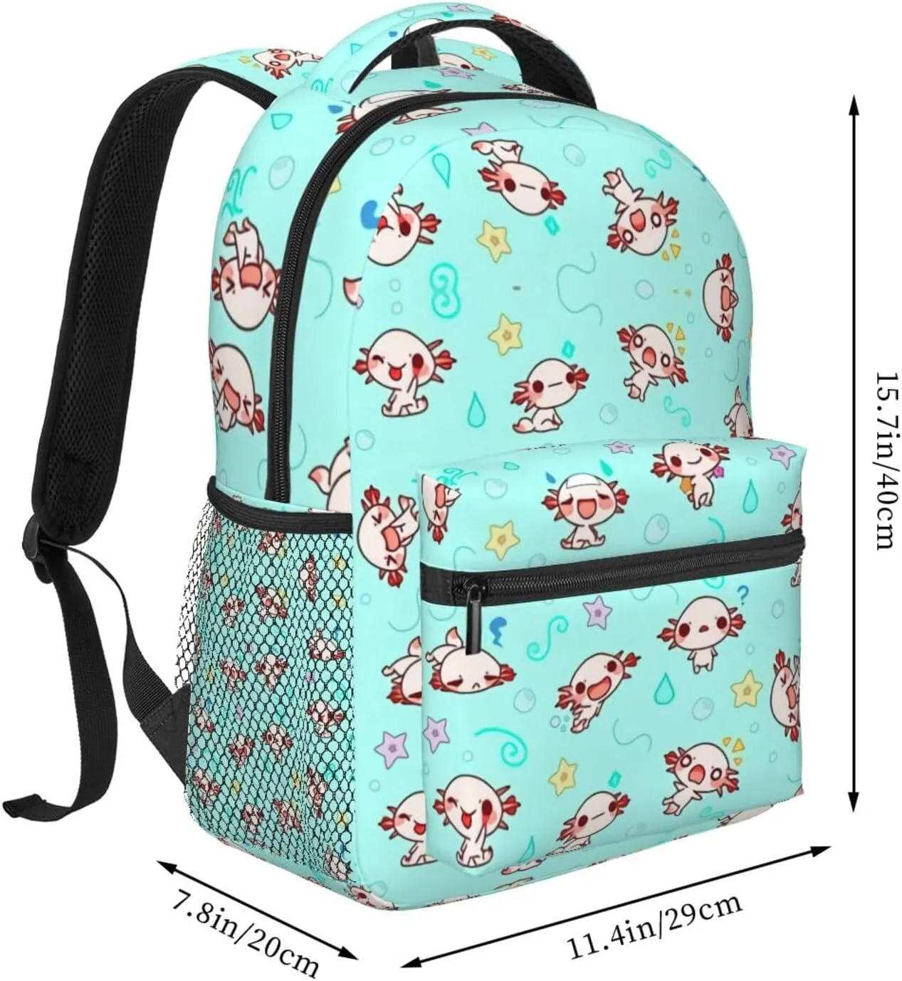 Axolotl Kawaii Cute Backpack For School Laptop Bags Bookbag Big Casual Daypack For Student Girls Boys Kids Teens Travel Sports Work