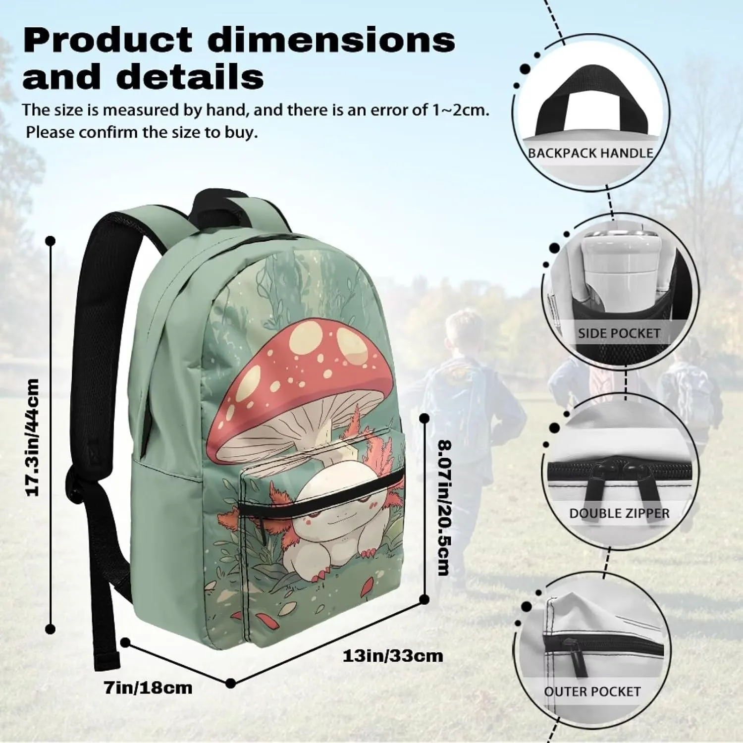 Axolotl Mushroom Backpacks for Girls 8-10 Kids School Bag with Zip School Bag for Boys 5Th Grade Bookbag with Front Pocket for Back to School Presents Back Pack